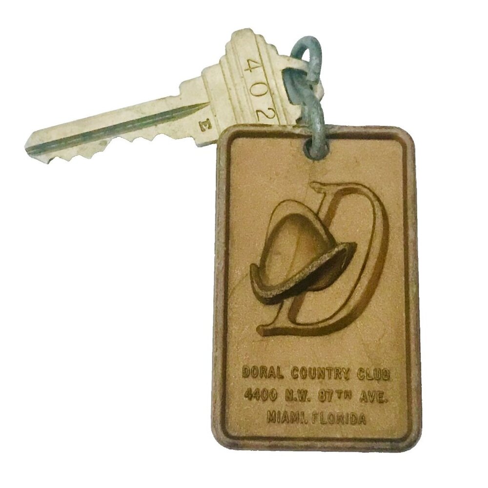 Vintage Doral Country Club Miami FL Room Key & Fob Gold Plastic Historic Florida